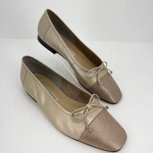 Women's Enzo Angiolini Duffin 2 Tone Ballet Flats 9M Gold Taupe Leather Square